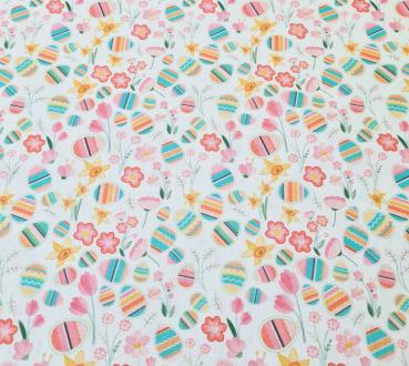 Baumwoll Druck Ostereier und Blumen 
